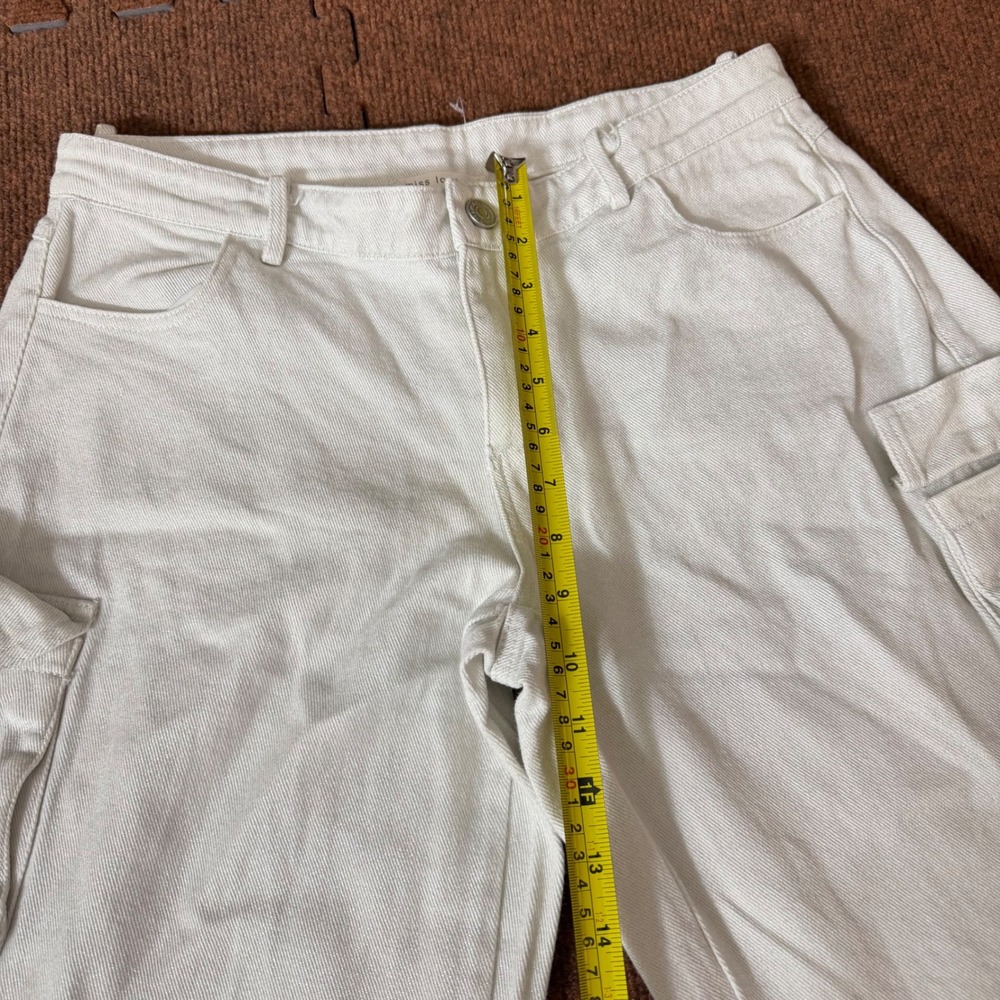 Miss Love Womens White Denim Cargo Pants Wide Leg Utility Multi Pocket Size M - Picture 4 of 8
